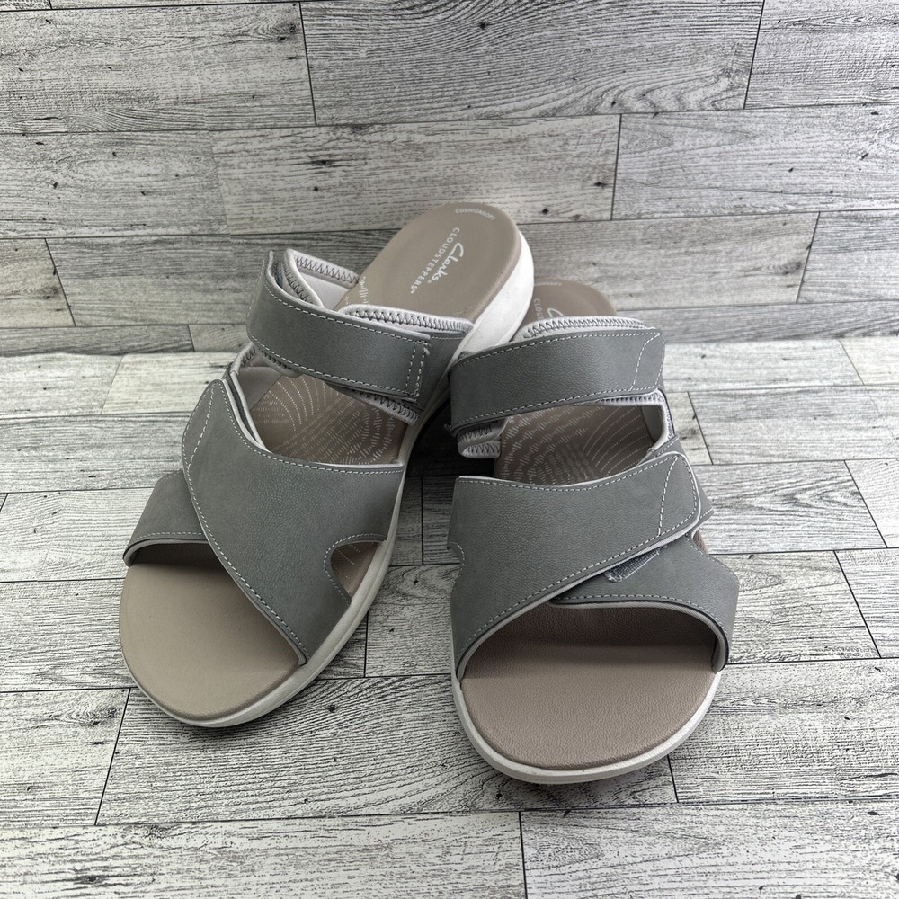 Clarks Women's Cloudsteppers‎ Mira Ease Sandal Stone Gray Tan Size US 10W
